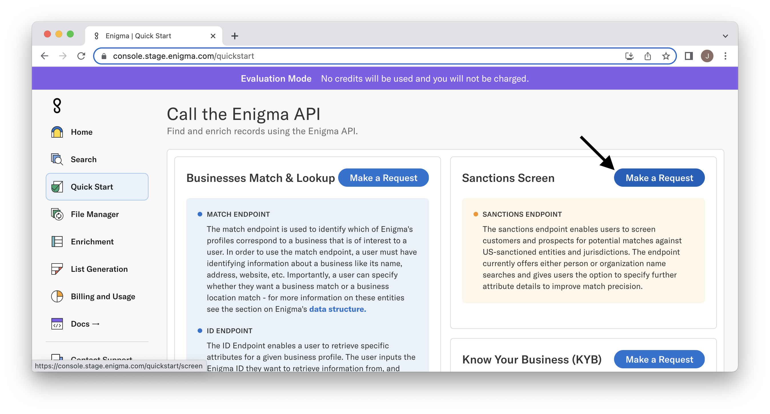 Screening API Console